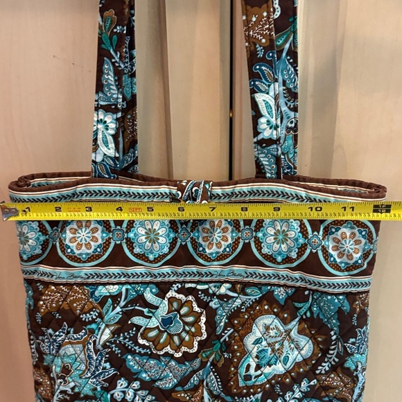 Vera Bradley Java Blue Brown and Blue Cotton Tote Bag with Tortoise Shell Toggle - Picture 5 of 7